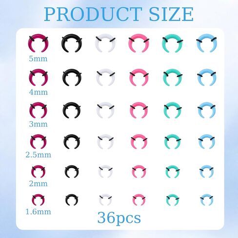 Acrylic Septum Pincher Tapers - 36 Pcs Acrylic Septum Stretching Kit, 14G 12G 10G 8G 6G 4G Septums Ring C Shape Pincher, Septums Rings Ear Cartilage Nose Stretch Kit for Women Men in Saudi Arabia