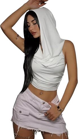 Women’s Stretchy Sexy Backless Crop Top, Open Back Hoodie Tank, Rave Concert Festival Outfits Clothes in Saudi Arabia