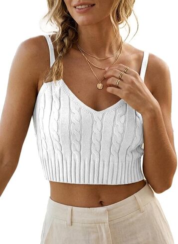 Womens Spaghetti Strap Ribbed Tank Tops V-Neck Sleeveless Casual Camisole Slim Fitted in Saudi Arabia