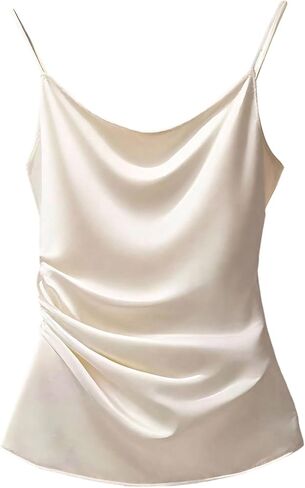 SHENHE Women's Satin Camisole Top Cowl Neck Side Ruched Elegant Silky Tank Top Shirt in Kuwait