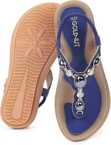 Flat Sandals for Women Summer Comfortable T-Strap Rhinestone Dressy Casual Beach Slingback Shoes in Saudi Arabia