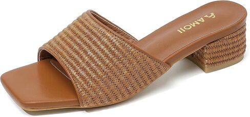 Amoji Women Raffia Heeled Sandals 2 Inch Slip On Heels 345 in Kuwait