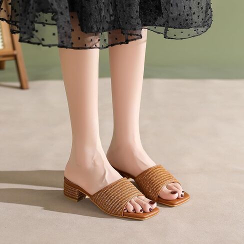 Amoji Women Raffia Heeled Sandals 2 Inch Slip On Heels 345 in Kuwait