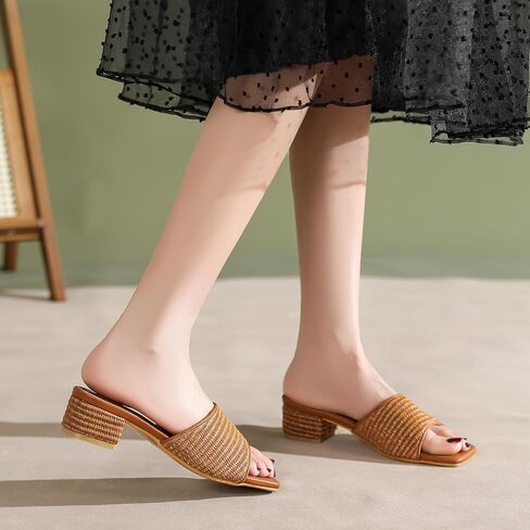 Amoji Women Raffia Heeled Sandals 2 Inch Slip On Heels 345 in Kuwait