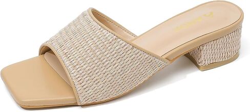 Amoji Women Raffia Heeled Sandals 2 Inch Slip On Heels 345 in Kuwait