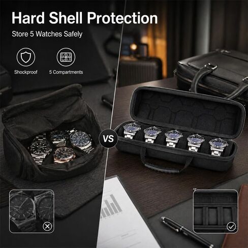 Heavy Duty Watch Organizer Flip Lid Watch Storage Box 5 Compartments Scratch Resistant Liner in Kuwait