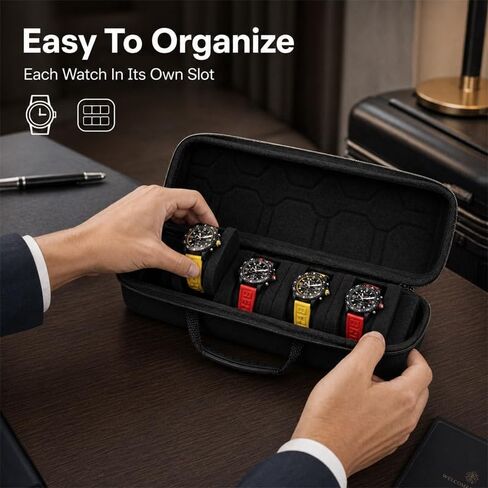 Heavy Duty Watch Organizer Flip Lid Watch Storage Box 5 Compartments Scratch Resistant Liner in Kuwait