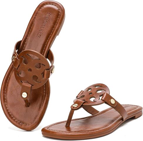 Stratuxx Kaze Women's Dressy Faux Leather Thong Sandals with Memory Foam,Comfy Beach Slides Slip On Flat Sandals for Women in Saudi Arabia