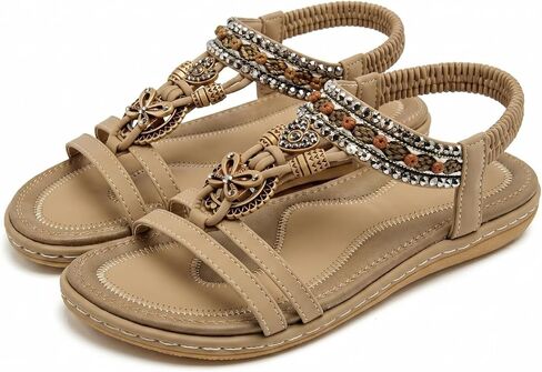 QUCH Women's Summer Flat Sandals Arch Support Boho Beaded Sandals Dressy Beach Vacation Footwear in Saudi Arabia