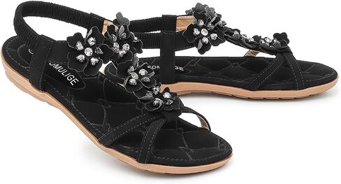 Womens Sandals Flat Dressy Summer Flower Sandals Ankle Strap Bohemian Comfortable Casual Walking Flat Sandals in Kuwait