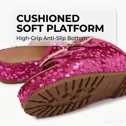Women's Plus Size Sequined Platform Slide Sandals, Double Buckle Strap Sparkly Glitter Slippers, Comfort Cushion Shoes for Summer Outdoor in Kuwait