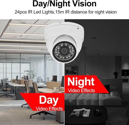 1080p 2MP CCTV Security Camera 4-in-1 (TVI/AHD/CVI/960H Analog) Dome Surveillance Cameras, 24pcs LEDs, 2.8mm Fixed Lens, 65ft IR Night Vision, 105° Wide Angle, IP66 Full Metal Housing in Kuwait