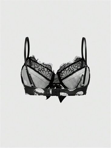 MakeMeChic Women's Y2K Contrast Lace Skull Print Bra Spaghetti Strap Underwire Bras Underwear in Kuwait