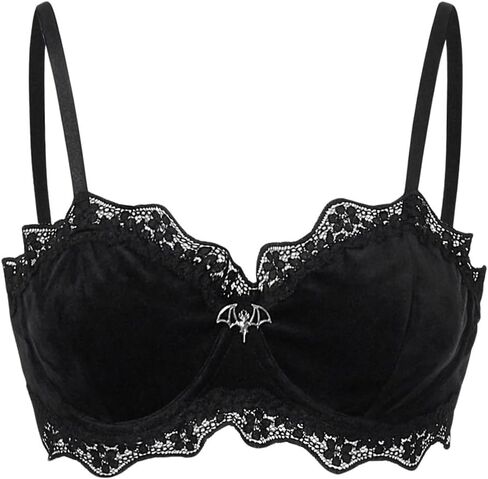 MakeMeChic Women's Y2K Contrast Lace Skull Print Bra Spaghetti Strap Underwire Bras Underwear in Kuwait