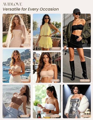 حمالات صدر Avidlove بدون حمالات للنساء غير قابلة للانزلاق، حمالة صدر لاسلكية مريحة بدون سلك مبطن جيلي لحفلات الزفاف باللون البني in Saudi Arabia