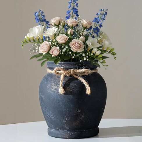 Lvases 6.5in Neutral Terracotta Ceramic Rustic Farmhouse Decor Flower Vase | small decorative vase for farmhouse home decor perfect neutral table centerpiece suitable living room floral arrangement in Saudi Arabia