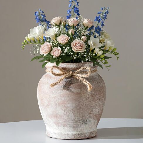 Lvases 6.5in Neutral Terracotta Ceramic Rustic Farmhouse Decor Flower Vase | small decorative vase for farmhouse home decor perfect neutral table centerpiece suitable living room floral arrangement in Saudi Arabia