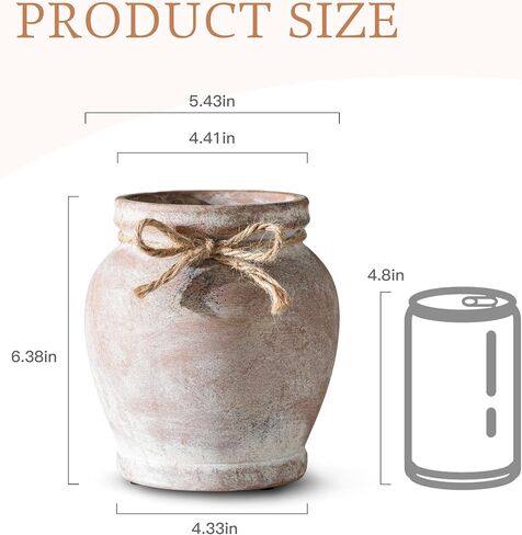 Lvases 6.5in Neutral Terracotta Ceramic Rustic Farmhouse Decor Flower Vase | small decorative vase for farmhouse home decor perfect neutral table centerpiece suitable living room floral arrangement in Saudi Arabia
