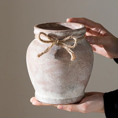 Lvases 6.5in Neutral Terracotta Ceramic Rustic Farmhouse Decor Flower Vase | small decorative vase for farmhouse home decor perfect neutral table centerpiece suitable living room floral arrangement in Saudi Arabia