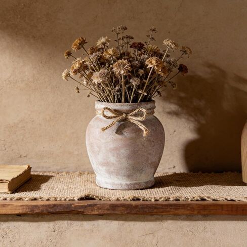 Lvases 6.5in Neutral Terracotta Ceramic Rustic Farmhouse Decor Flower Vase | small decorative vase for farmhouse home decor perfect neutral table centerpiece suitable living room floral arrangement in Saudi Arabia