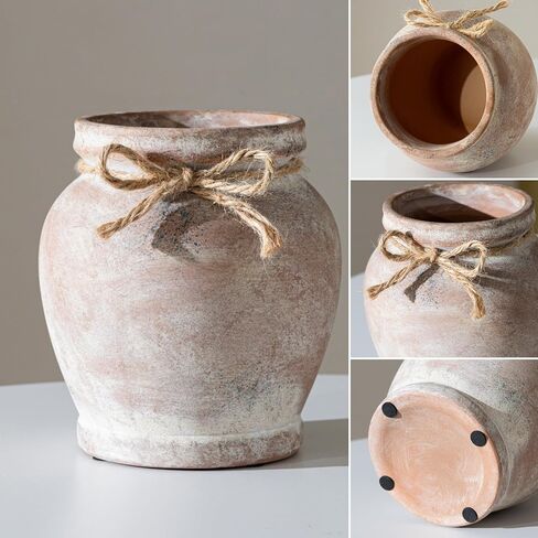 Lvases 6.5in Neutral Terracotta Ceramic Rustic Farmhouse Decor Flower Vase | small decorative vase for farmhouse home decor perfect neutral table centerpiece suitable living room floral arrangement in Saudi Arabia