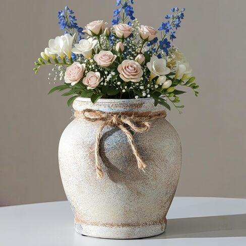 Lvases 6.5in Neutral Terracotta Ceramic Rustic Farmhouse Decor Flower Vase | small decorative vase for farmhouse home decor perfect neutral table centerpiece suitable living room floral arrangement in Saudi Arabia