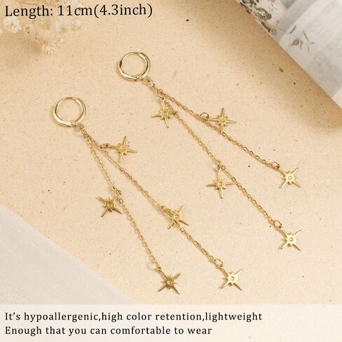 Long Drop Dangle Chain Star Fairy Earrings Wedding Bridal Gothic Goth Halloween Witchy Prom Charm Accessories Jewelry For Women in Saudi Arabia