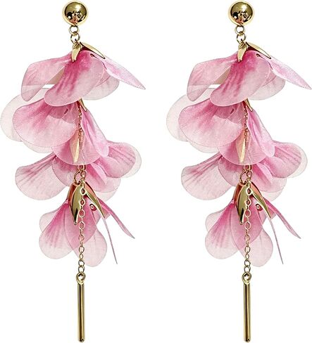 Bohemian Fabric Flower Tassel Dangle Drop Earrings Unique Petal Butterfly Sparkly Crystal Pearl Gold Stud Earrings For Women in Saudi Arabia