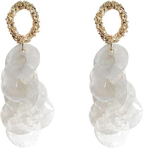 Elegant Shell Cluster of Round Shell Drop Dangle Earrings Vacation Summer Beach Jewelry for Women in Saudi Arabia