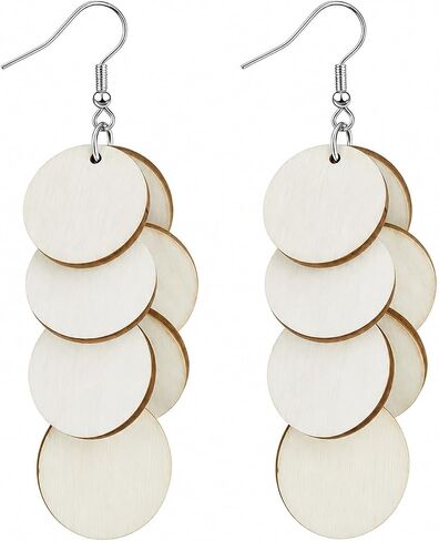 Handmade Bohemian Wooden Round Earrings for Women, Multi-Layer Disc Dangle Drop Earrings, Vibrant Textured Jewelry or Summer Beach, Party, and Daily Wear in Saudi Arabia