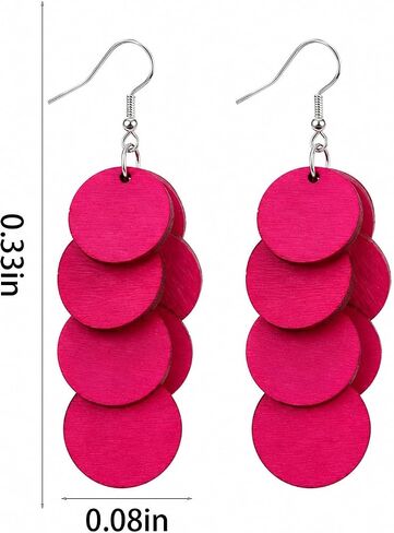 Handmade Bohemian Wooden Round Earrings for Women, Multi-Layer Disc Dangle Drop Earrings, Vibrant Textured Jewelry or Summer Beach, Party, and Daily Wear in Saudi Arabia