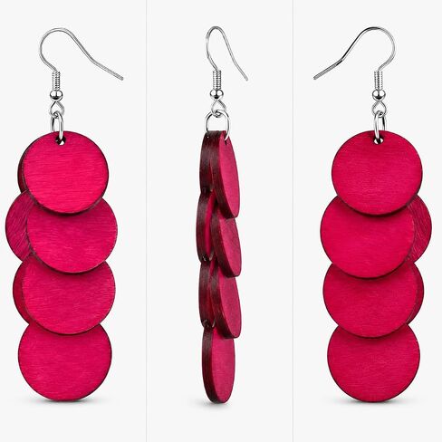 Handmade Bohemian Wooden Round Earrings for Women, Multi-Layer Disc Dangle Drop Earrings, Vibrant Textured Jewelry or Summer Beach, Party, and Daily Wear in Saudi Arabia