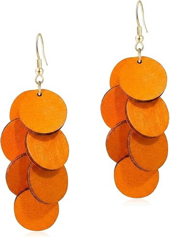 Handmade Bohemian Wooden Round Earrings for Women, Multi-Layer Disc Dangle Drop Earrings, Vibrant Textured Jewelry or Summer Beach, Party, and Daily Wear in Saudi Arabia
