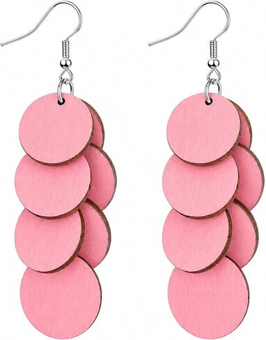 Handmade Bohemian Wooden Round Earrings for Women, Multi-Layer Disc Dangle Drop Earrings, Vibrant Textured Jewelry or Summer Beach, Party, and Daily Wear in Saudi Arabia