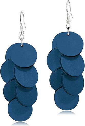 Handmade Bohemian Wooden Round Earrings for Women, Multi-Layer Disc Dangle Drop Earrings, Vibrant Textured Jewelry or Summer Beach, Party, and Daily Wear in Saudi Arabia