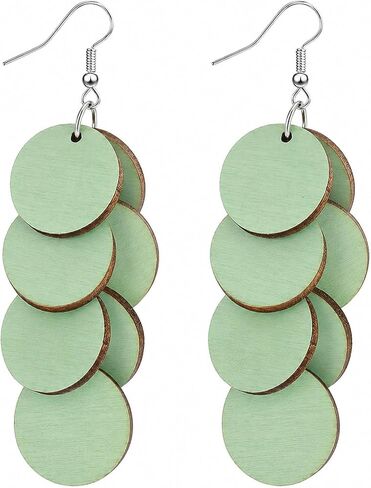Handmade Bohemian Wooden Round Earrings for Women, Multi-Layer Disc Dangle Drop Earrings, Vibrant Textured Jewelry or Summer Beach, Party, and Daily Wear in Saudi Arabia