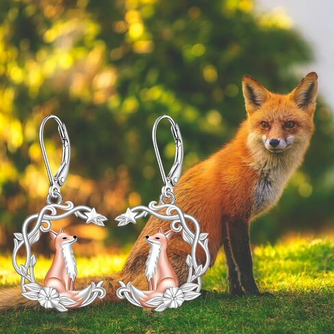 Fox Earrings for Women Dangle S925 Sterling Silver Rose Gold Plated Fox Earrings Moon Star Cute Animal Valentine's day Gifts in Saudi Arabia