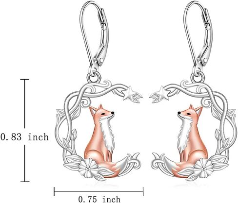 Fox Earrings for Women Dangle S925 Sterling Silver Rose Gold Plated Fox Earrings Moon Star Cute Animal Valentine's day Gifts in Saudi Arabia