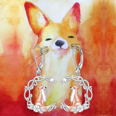 Fox Earrings for Women Dangle S925 Sterling Silver Rose Gold Plated Fox Earrings Moon Star Cute Animal Valentine's day Gifts in Saudi Arabia