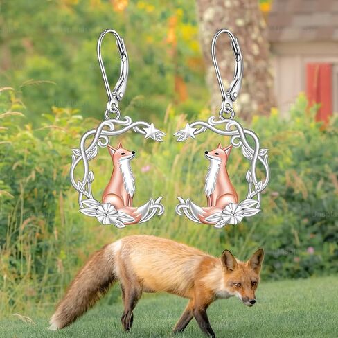 Fox Earrings for Women Dangle S925 Sterling Silver Rose Gold Plated Fox Earrings Moon Star Cute Animal Valentine's day Gifts in Saudi Arabia