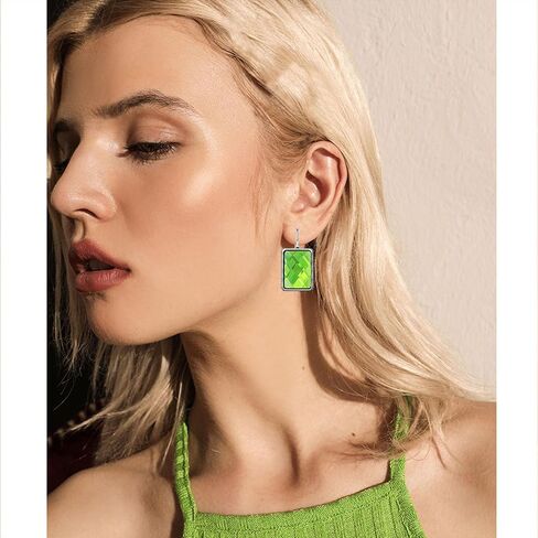 Chic Large Glitter Rhinestone Rectangle Geometric Dangle Drop Earrings Unique Vintage Silver Sparkly Crystal Square Leverback Earrings For Women in Saudi Arabia