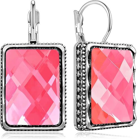 Chic Large Glitter Rhinestone Rectangle Geometric Dangle Drop Earrings Unique Vintage Silver Sparkly Crystal Square Leverback Earrings For Women in Saudi Arabia
