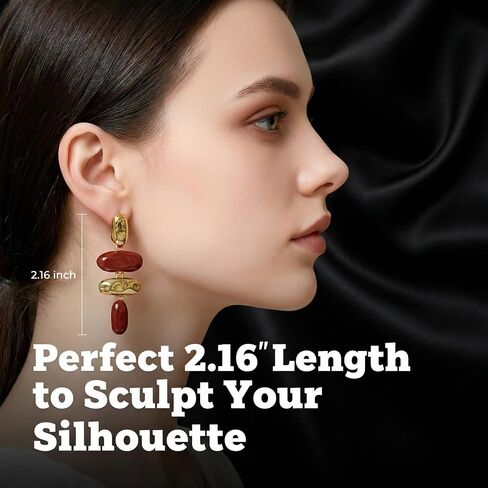 Chunky Burgundy Earrings For Women, Modern Geometric Maroon Dangle Jewelry, Bold Gold Statement Accessories, Trendy Wine Drop Design, Fall Fashion Piece, Unique Holiday Gifts in Saudi Arabia