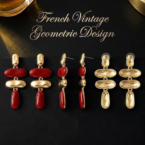 Chunky Burgundy Earrings For Women, Modern Geometric Maroon Dangle Jewelry, Bold Gold Statement Accessories, Trendy Wine Drop Design, Fall Fashion Piece, Unique Holiday Gifts in Saudi Arabia