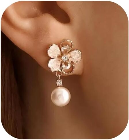 14k Gold Plated Pearl Drop Earrings for Women, Dainty Wedding Jewelry, Elegant Dangles, Prom Bridal Jewelry, Bridesmaid Gift, Minimalist Earrings in Saudi Arabia