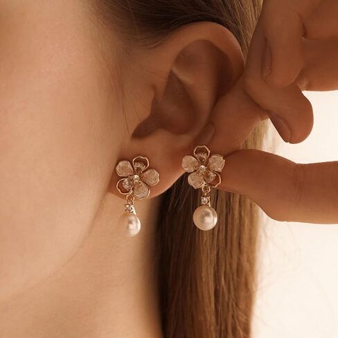 14k Gold Plated Pearl Drop Earrings for Women, Dainty Wedding Jewelry, Elegant Dangles, Prom Bridal Jewelry, Bridesmaid Gift, Minimalist Earrings in Saudi Arabia