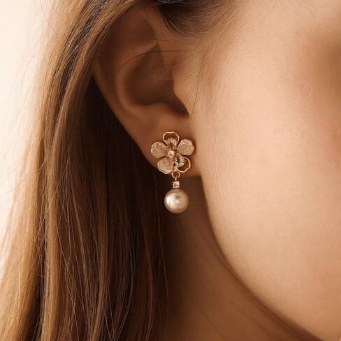 14k Gold Plated Pearl Drop Earrings for Women, Dainty Wedding Jewelry, Elegant Dangles, Prom Bridal Jewelry, Bridesmaid Gift, Minimalist Earrings in Saudi Arabia