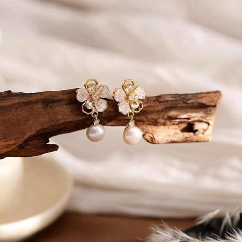14k Gold Plated Pearl Drop Earrings for Women, Dainty Wedding Jewelry, Elegant Dangles, Prom Bridal Jewelry, Bridesmaid Gift, Minimalist Earrings in Saudi Arabia