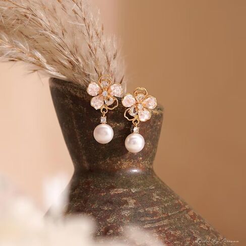 14k Gold Plated Pearl Drop Earrings for Women, Dainty Wedding Jewelry, Elegant Dangles, Prom Bridal Jewelry, Bridesmaid Gift, Minimalist Earrings in Saudi Arabia