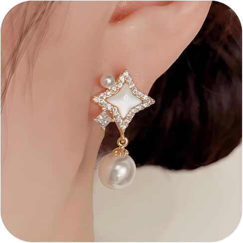 14k Gold Plated Pearl Drop Earrings for Women, Dainty Wedding Jewelry, Elegant Dangles, Prom Bridal Jewelry, Bridesmaid Gift, Minimalist Earrings in Saudi Arabia